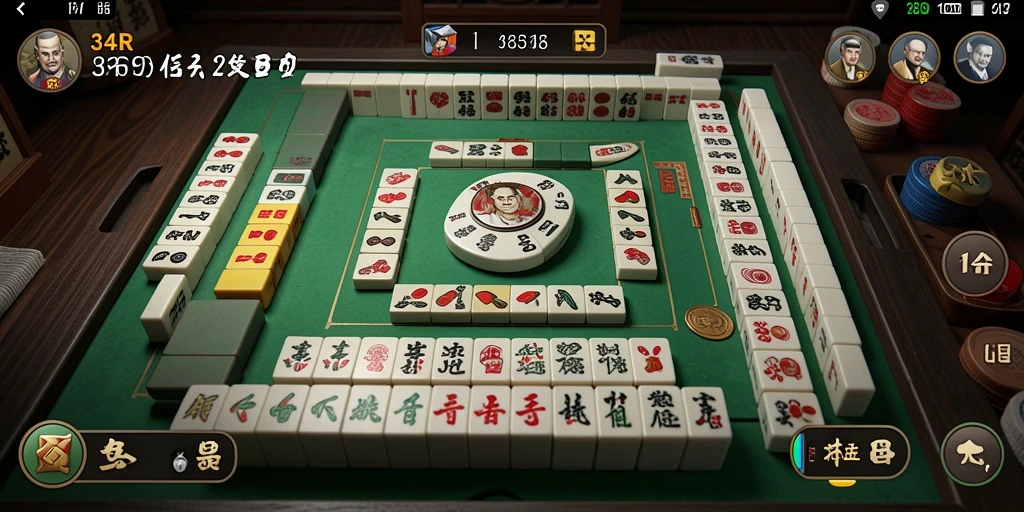 Screenshot gameplay 34R menampilkan ubin Mahjong yang menarik.