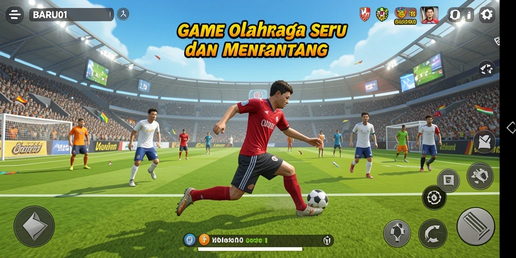 Tangkapan layar dari gameplay BARU01 yang menampilkan aksi olahraga yang seru.