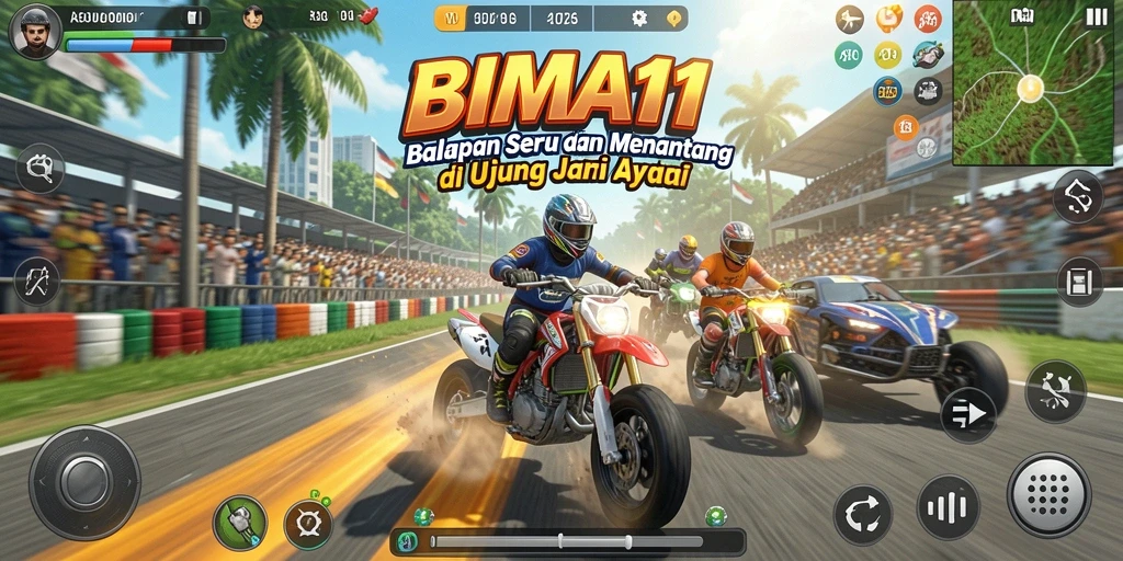 Tampilan gameplay BIMA11 menampilkan aksi balapan mendebarkan dan mobil kustom yang keren.