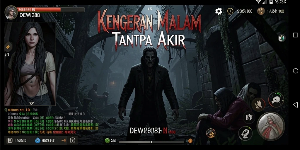 Screenshot gameplay DEWI288 dengan suasana horor yang menegangkan.