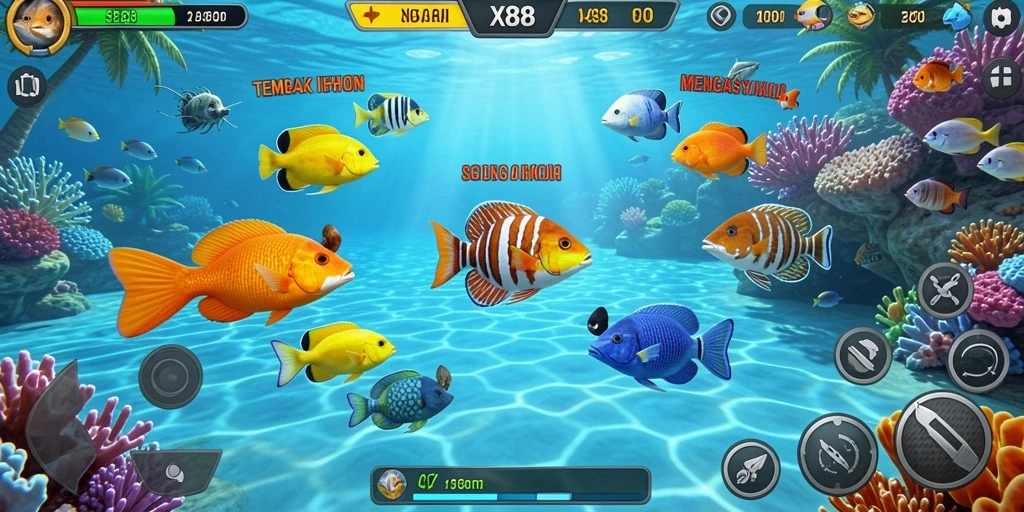 Tangkapan ikan yang berwarna-warni dalam gameplay seru.